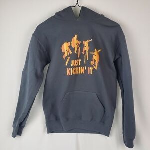 Youth Large Jerzees NuBlend 50/50 Hoodie Hooded Sweatshirt Gray "Just Kickin It"